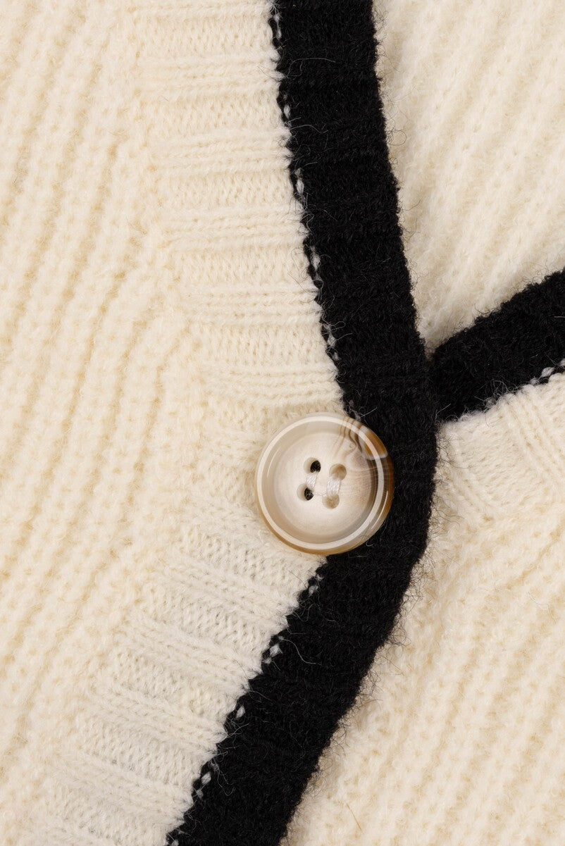 Oversized Contrast-Trim Ribbed Cardigan