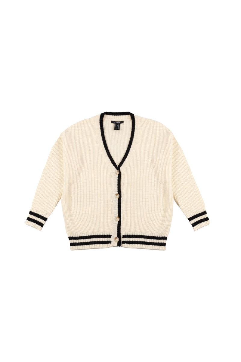 Oversized Contrast-Trim Ribbed Cardigan