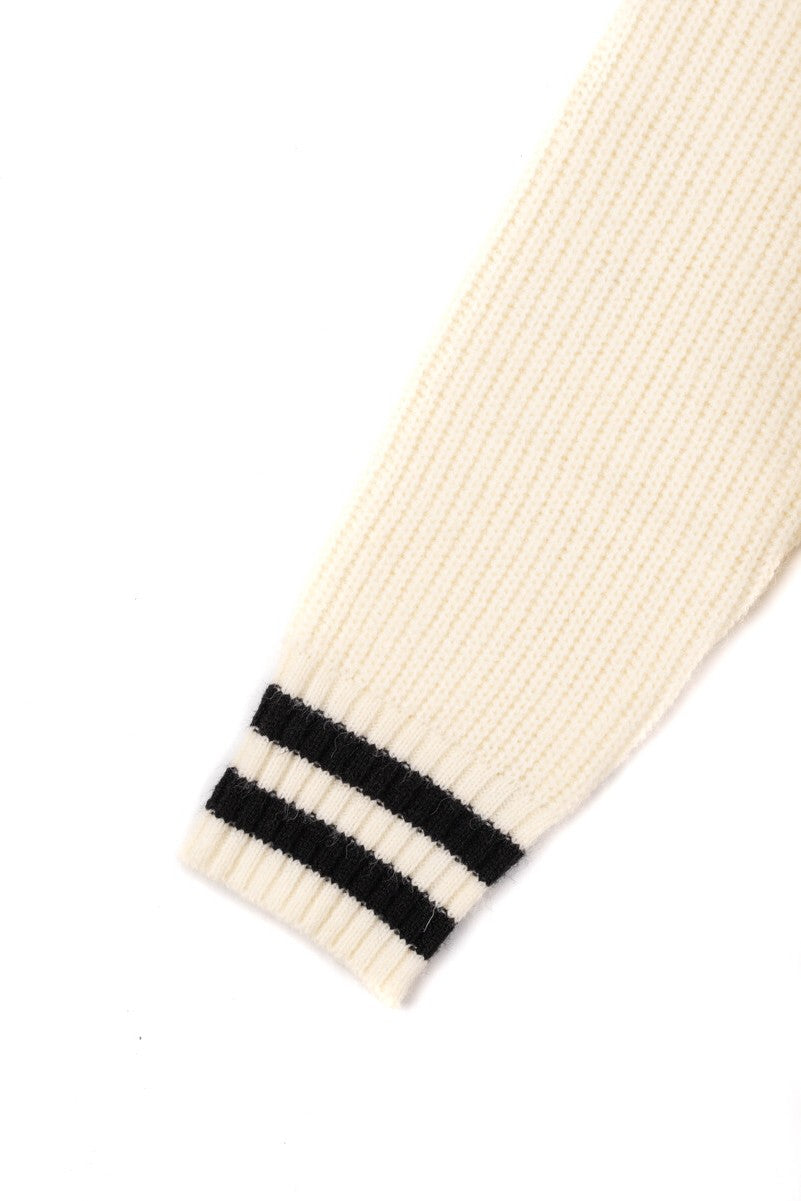 Oversized Contrast-Trim Ribbed Cardigan