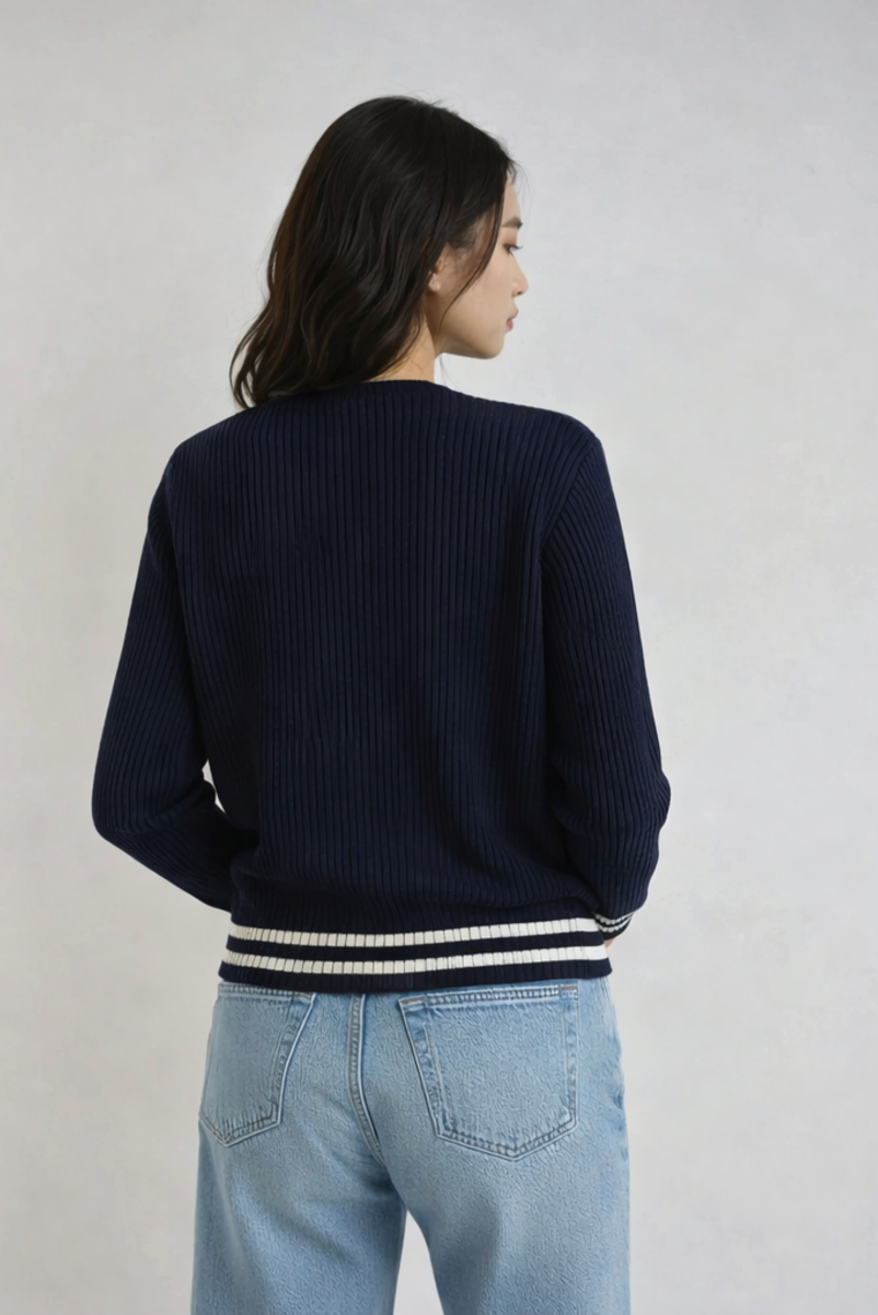 Oversized Contrast-Trim Ribbed Cardigan
