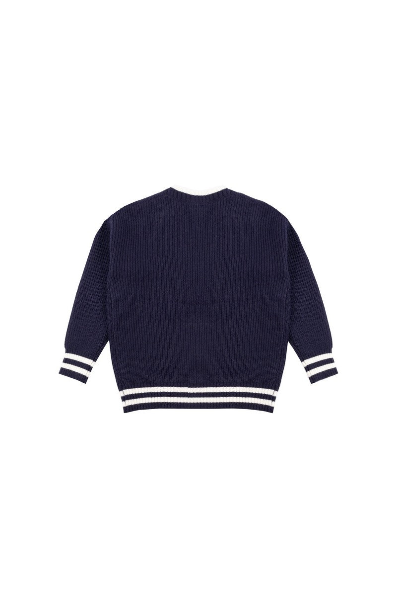 Oversized Contrast-Trim Ribbed Cardigan