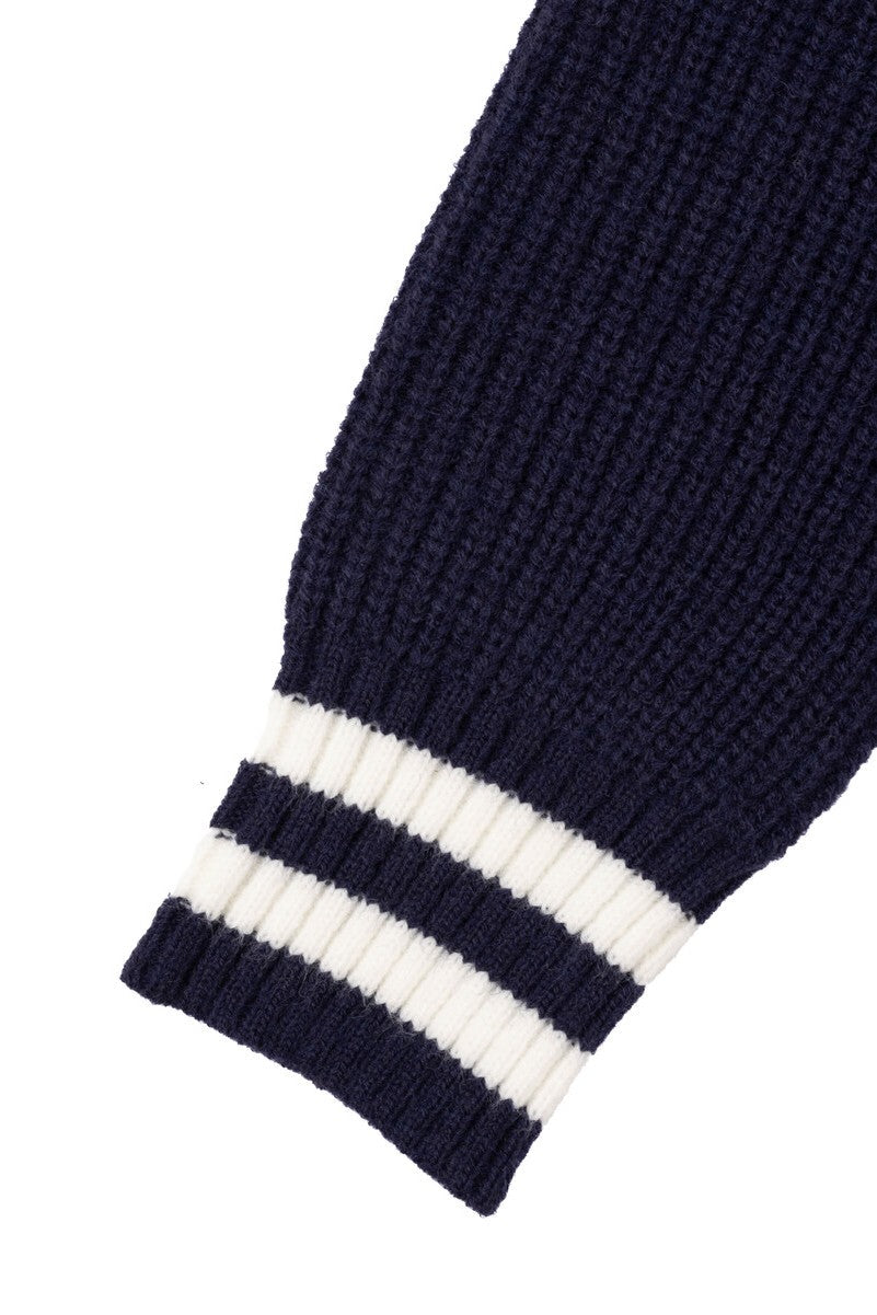 Oversized Contrast-Trim Ribbed Cardigan