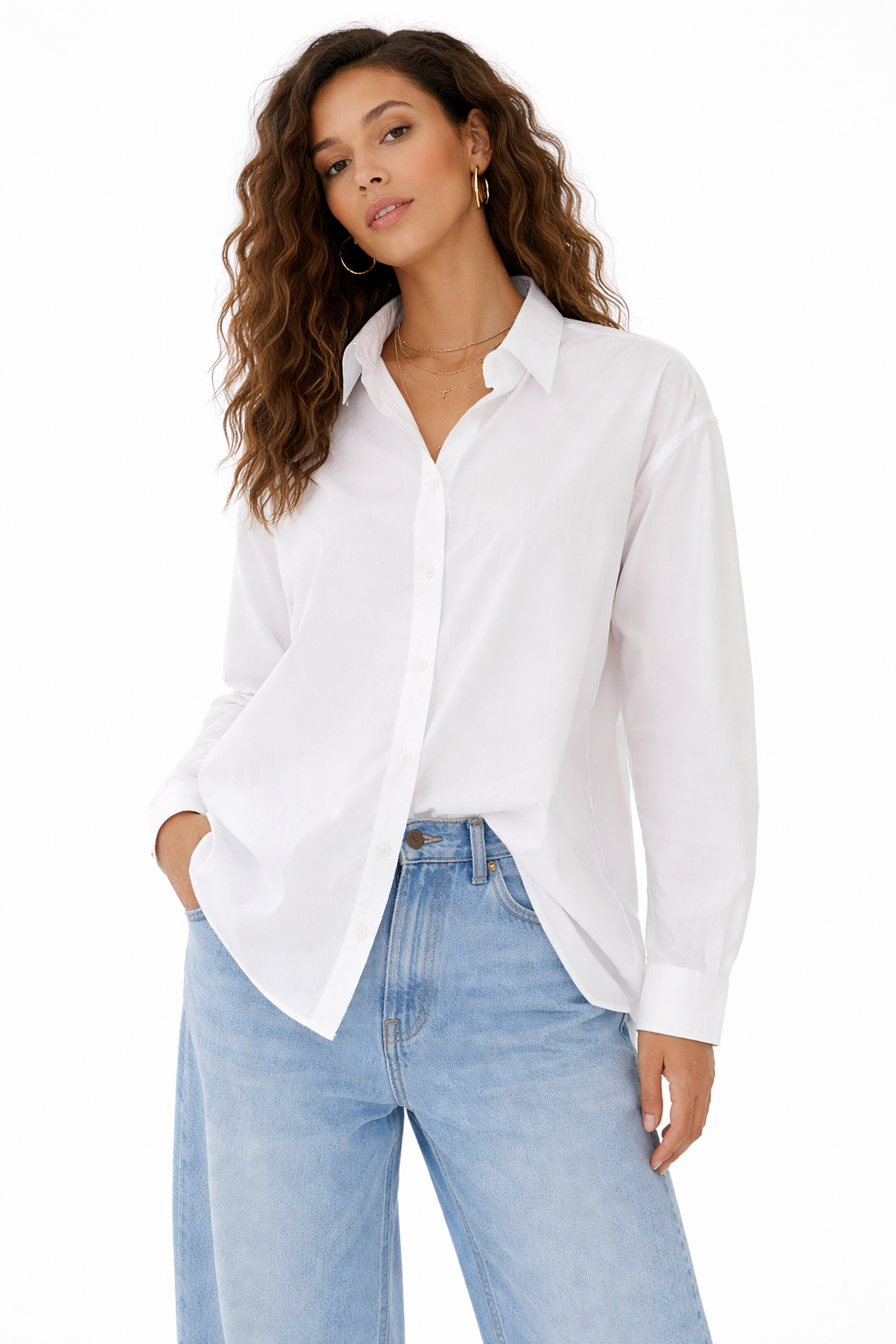 Long Sleeve Oversized Poplin Top