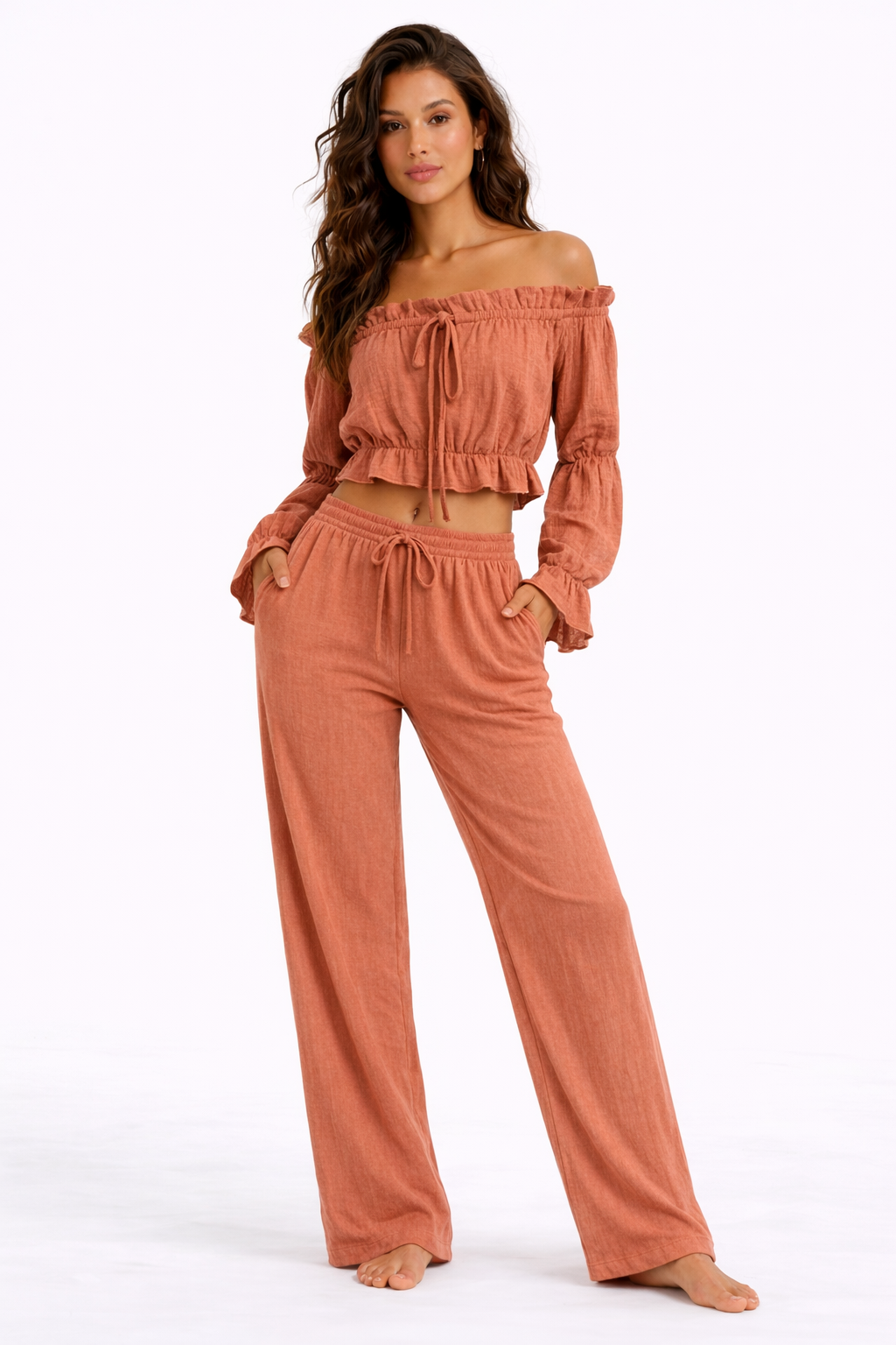 Off The Shoulder Long Sleeve Crop Top