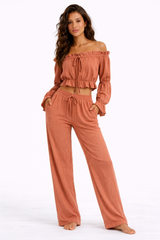 Off The Shoulder Long Sleeve Crop Top
