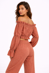 Off The Shoulder Long Sleeve Crop Top