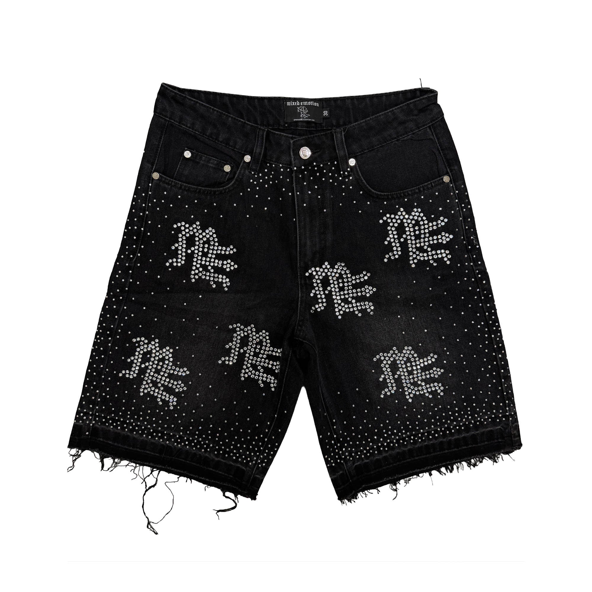 Mixed Emotions Black “ME” Rhinestone Denim Shorts