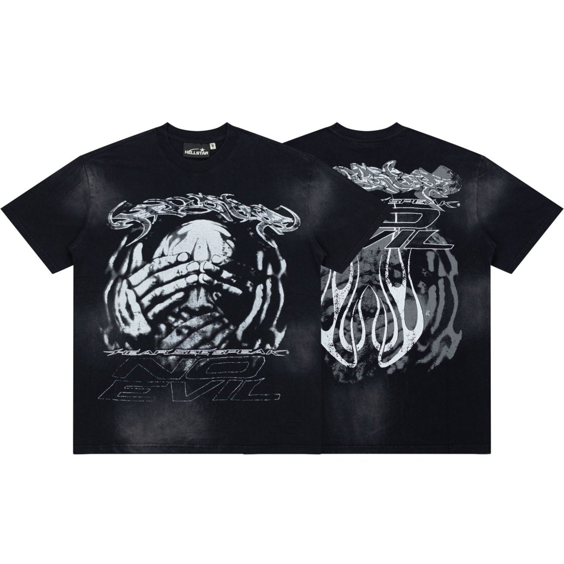 Hellstar No Evil Hear See Speak Skull Hands Vintage Washed Tee