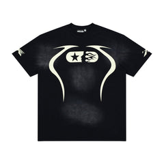 Hellstar Alien Outline Logo Vintage Washed Tee