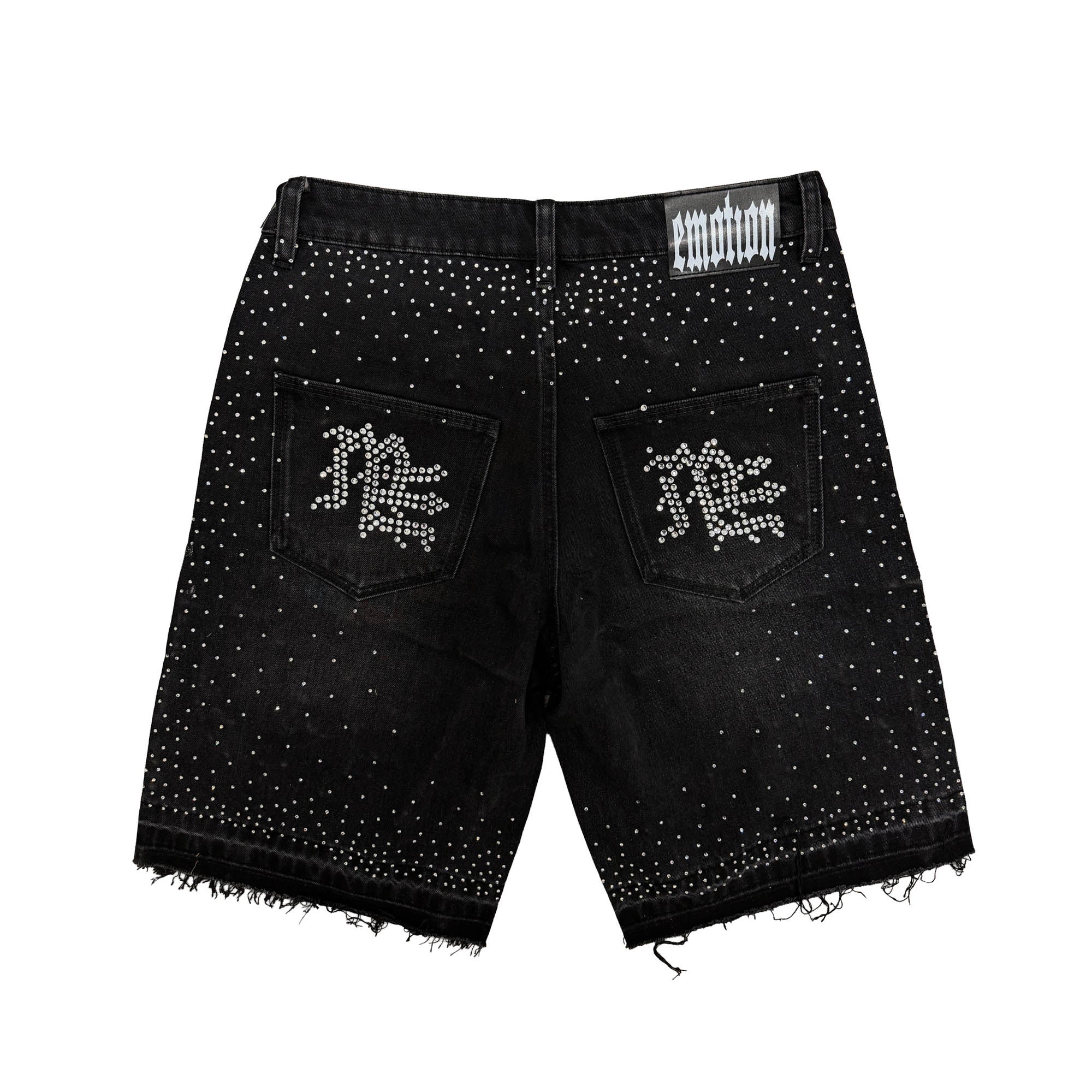 Mixed Emotions Black “ME” Rhinestone Denim Shorts