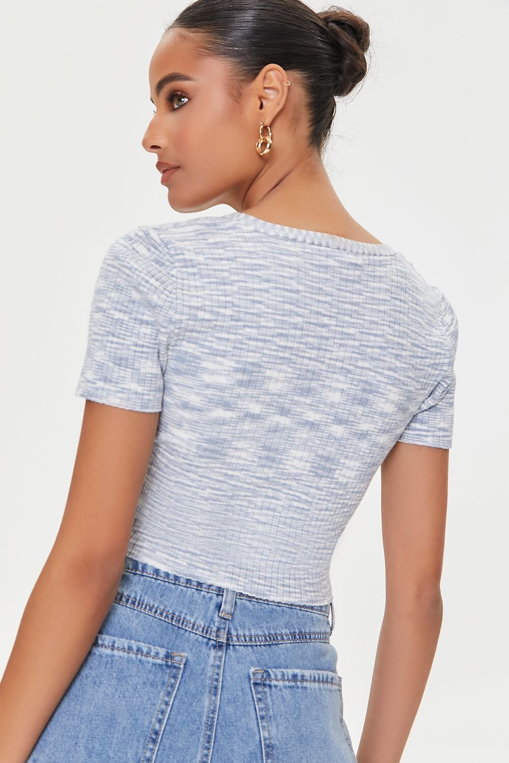 Marled Sweater-Knit Crop Top