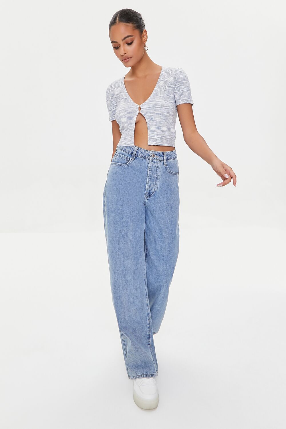 Marled Sweater-Knit Crop Top