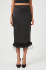 Feather-Trim Maxi Skirt