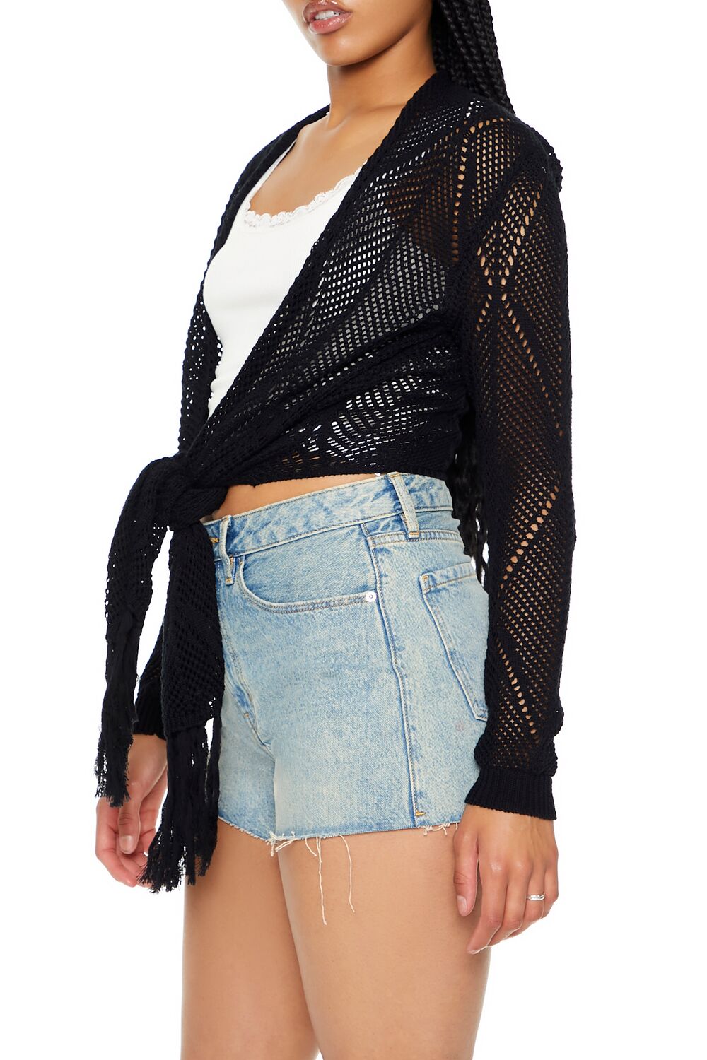 Open-Knit Tie-Front Sweater