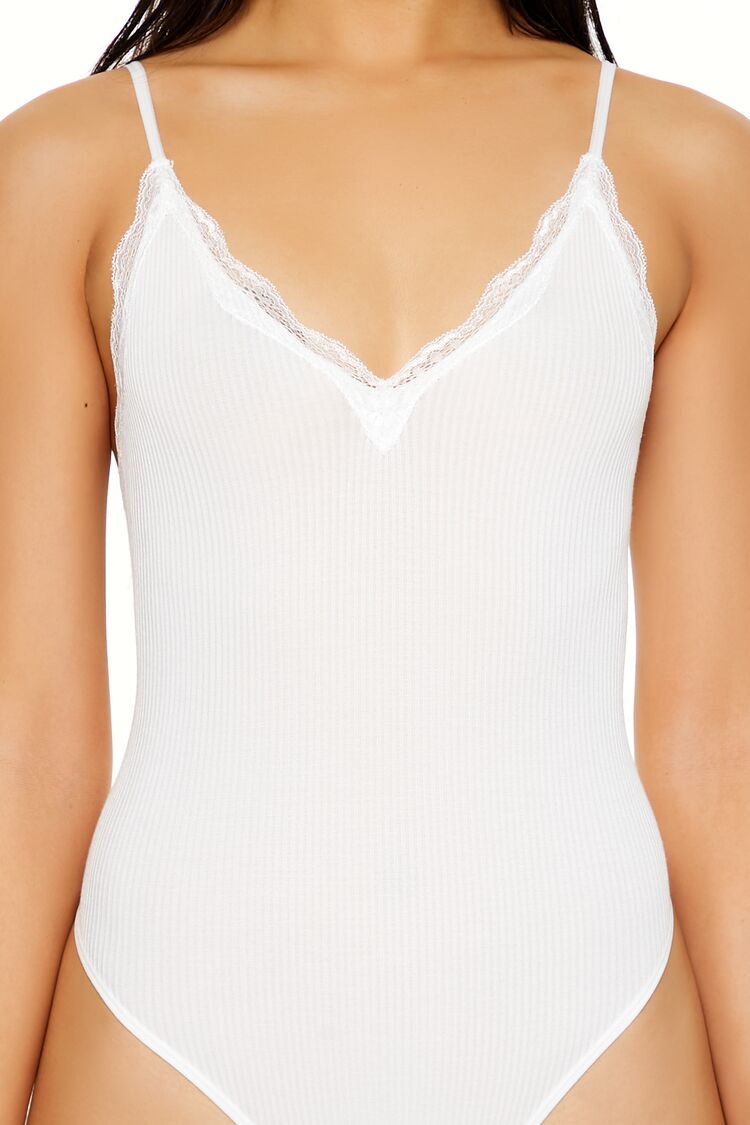Seamless Lace-Trim Thong Bodysuit