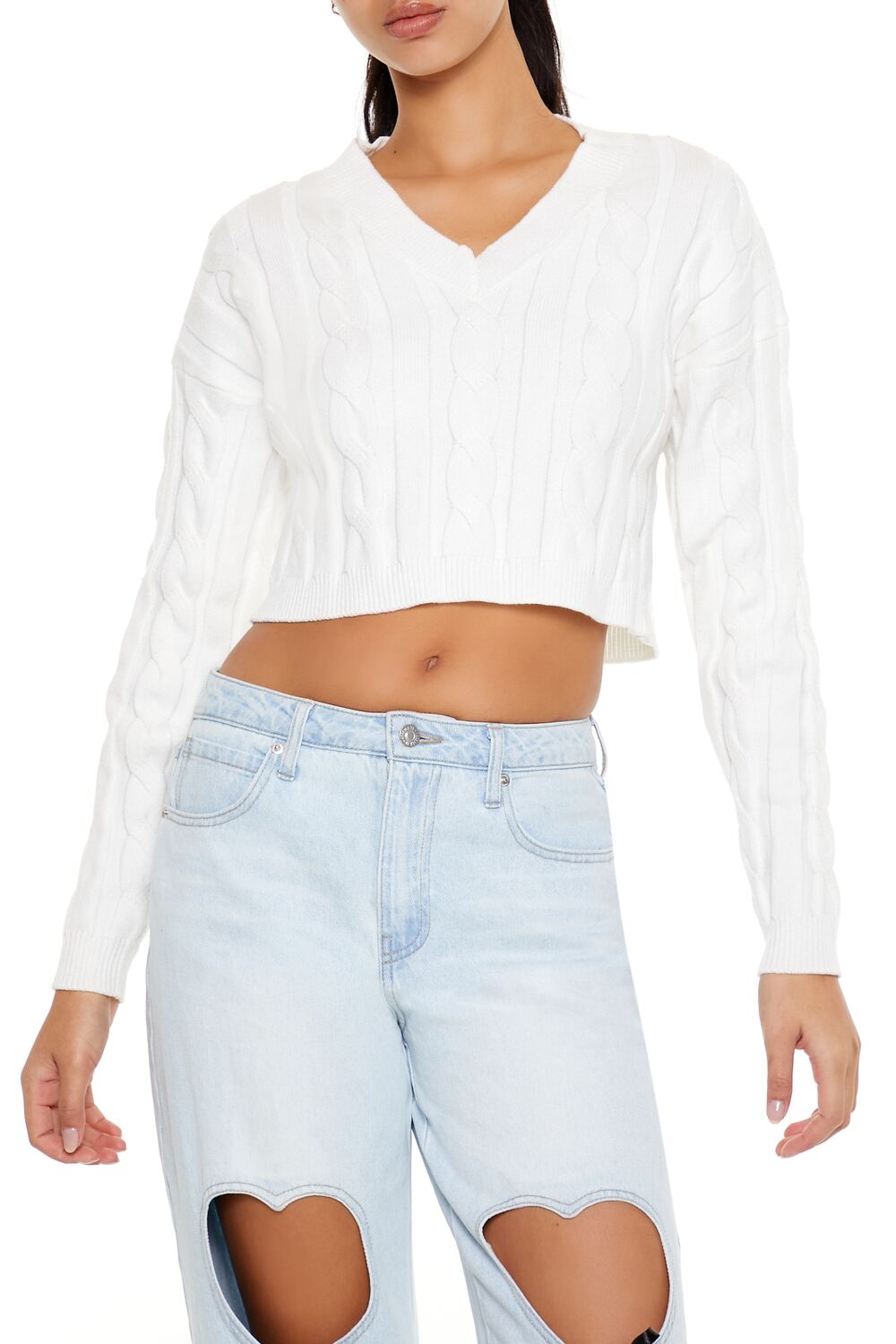 Cropped Cable Knit Sweater