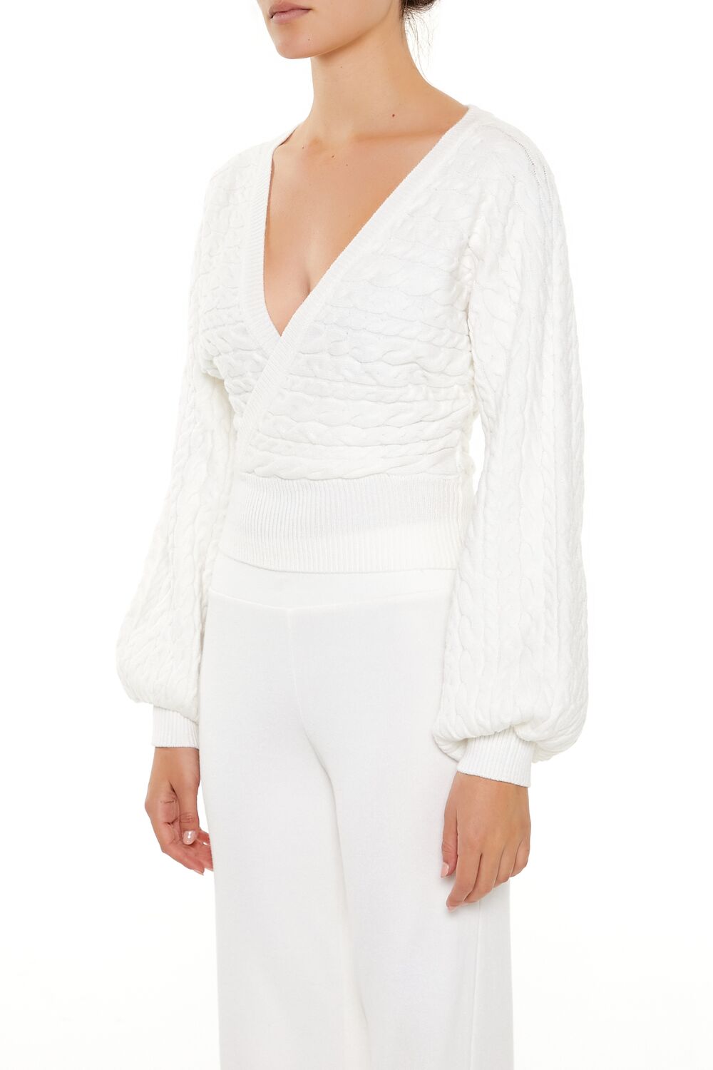 Peasant-Sleeve Cable Knit Sweater