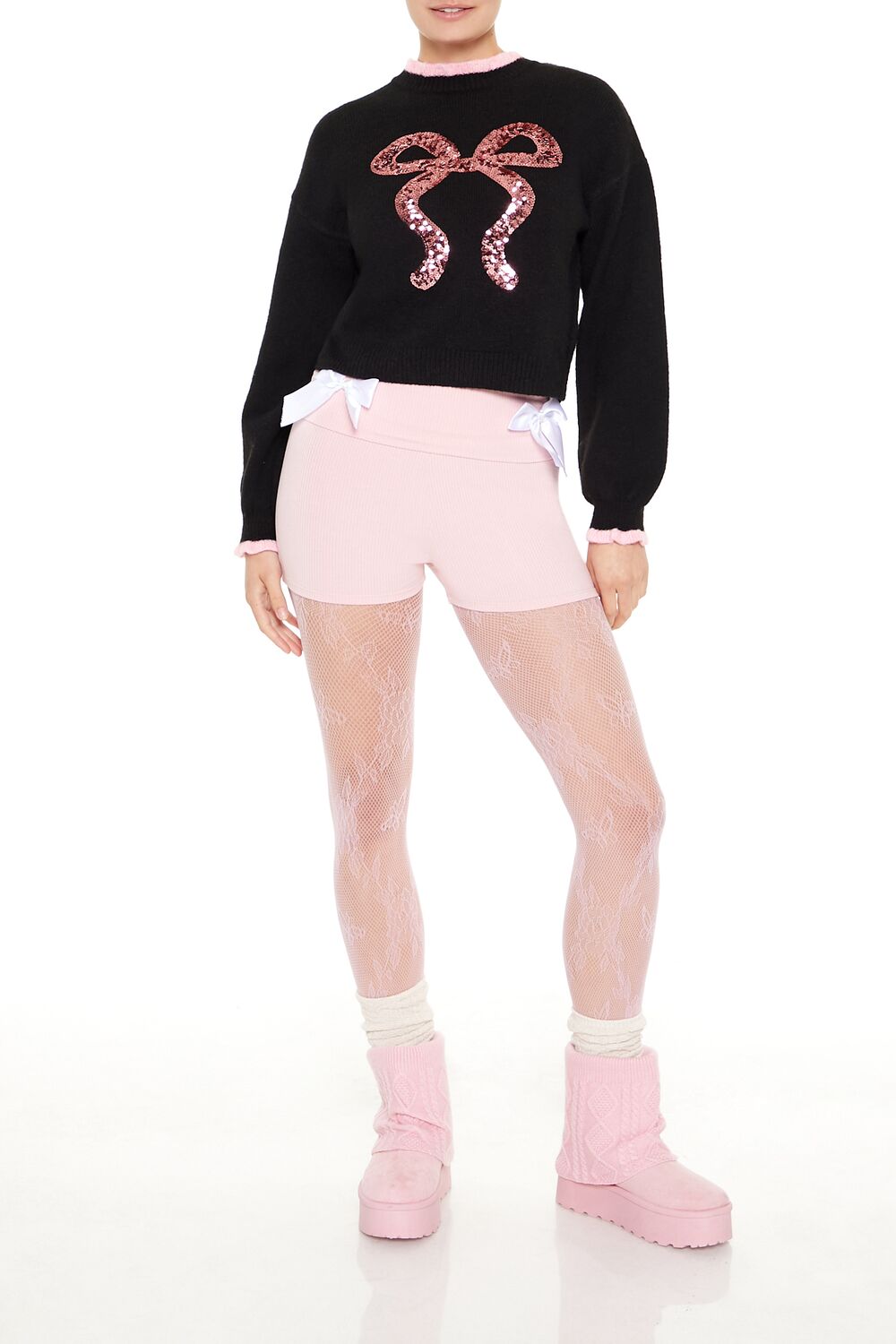 Sequin Bow Mock Neck Sweater