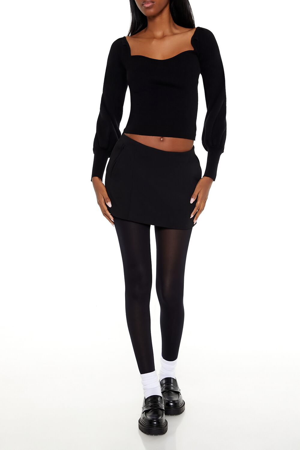 Gigot-Sleeve Sweater-Knit Crop Top