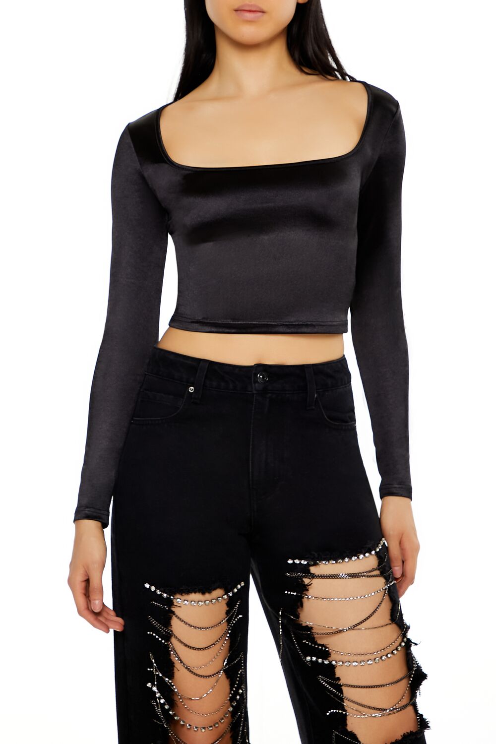 Satin Square-Cut Crop Top