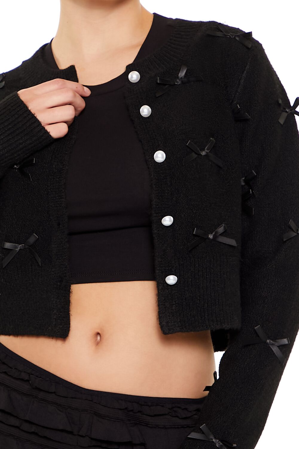 Bow & Faux Pearl Cardigan Sweater