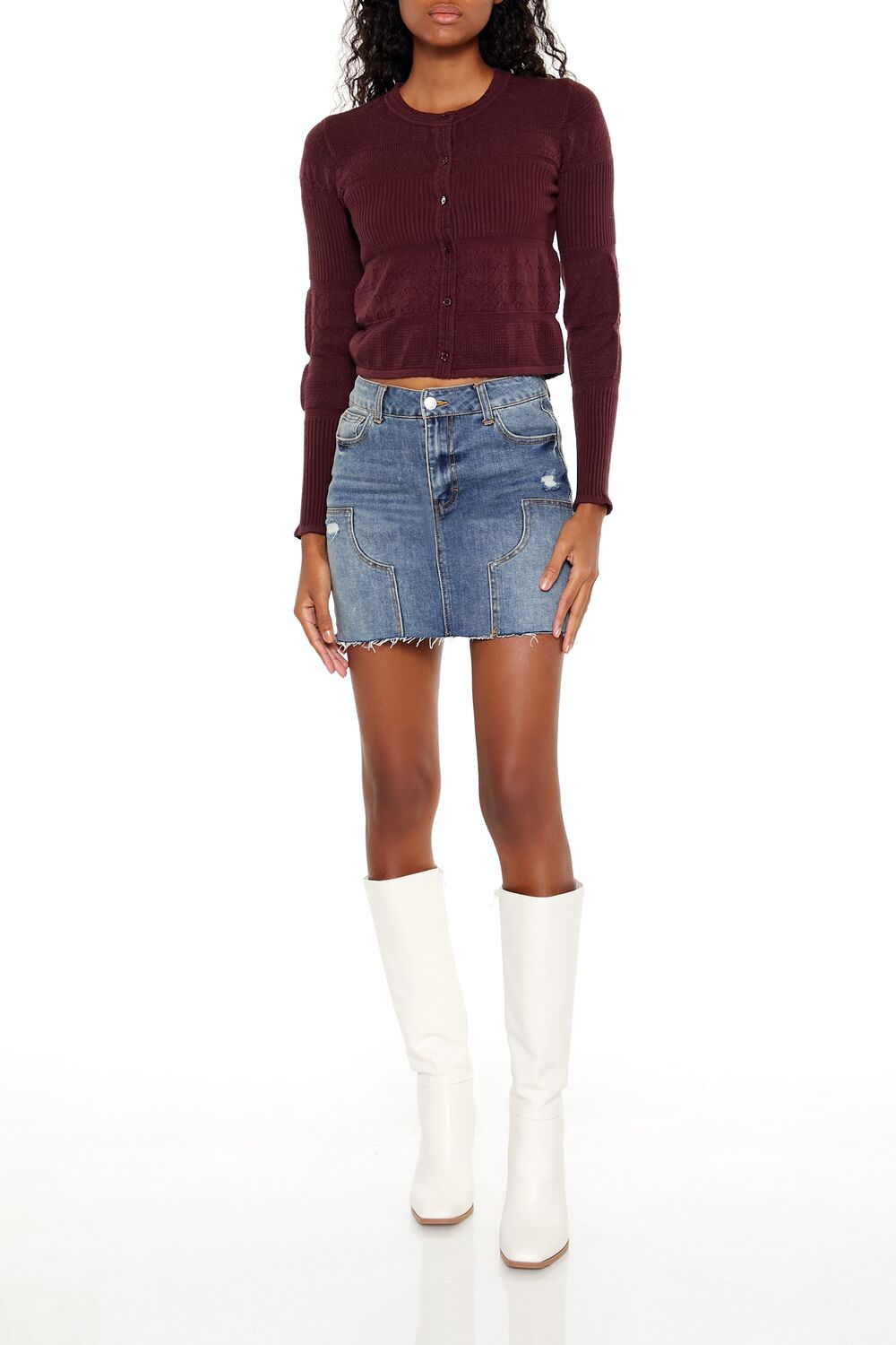 Mixed Knit Cardigan Sweater
