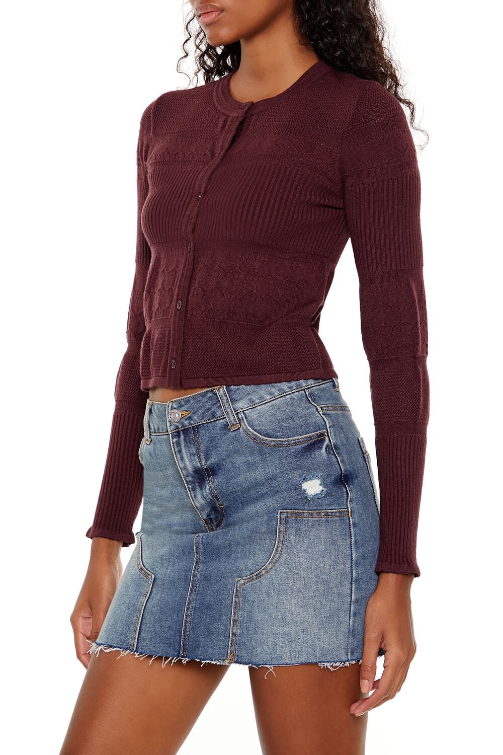 Mixed Knit Cardigan Sweater