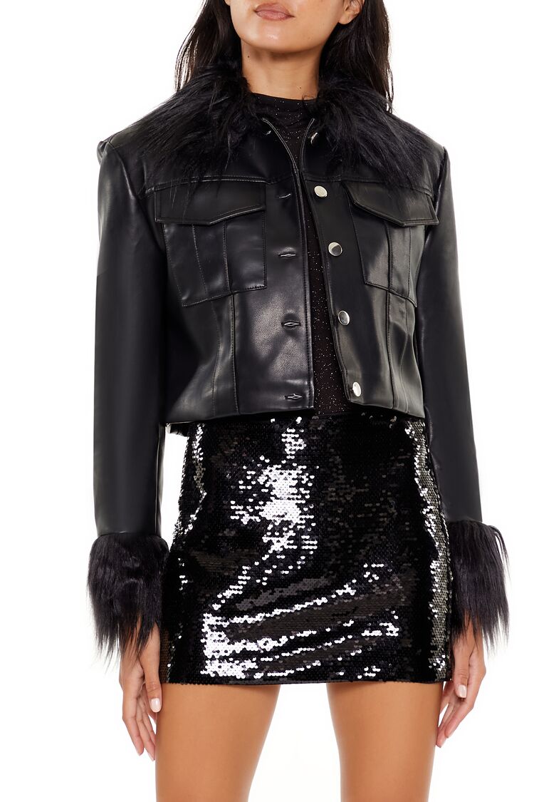 Faux Fur & Leather Trucker Jacket