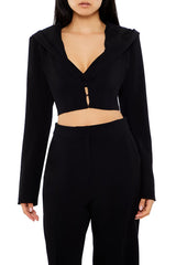Plunging Hooded Cropped Blazer