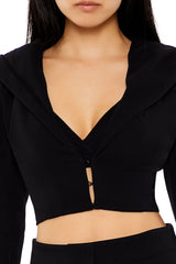 Plunging Hooded Cropped Blazer