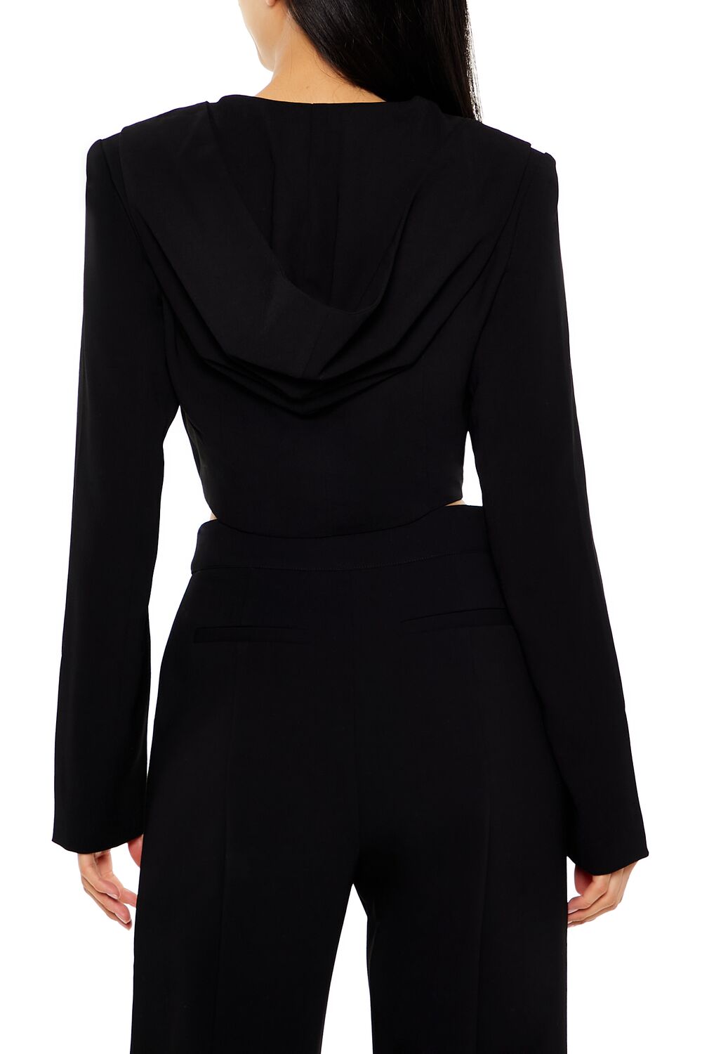 Plunging Hooded Cropped Blazer