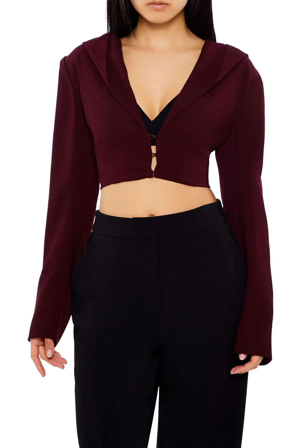 Plunging Hooded Cropped Blazer