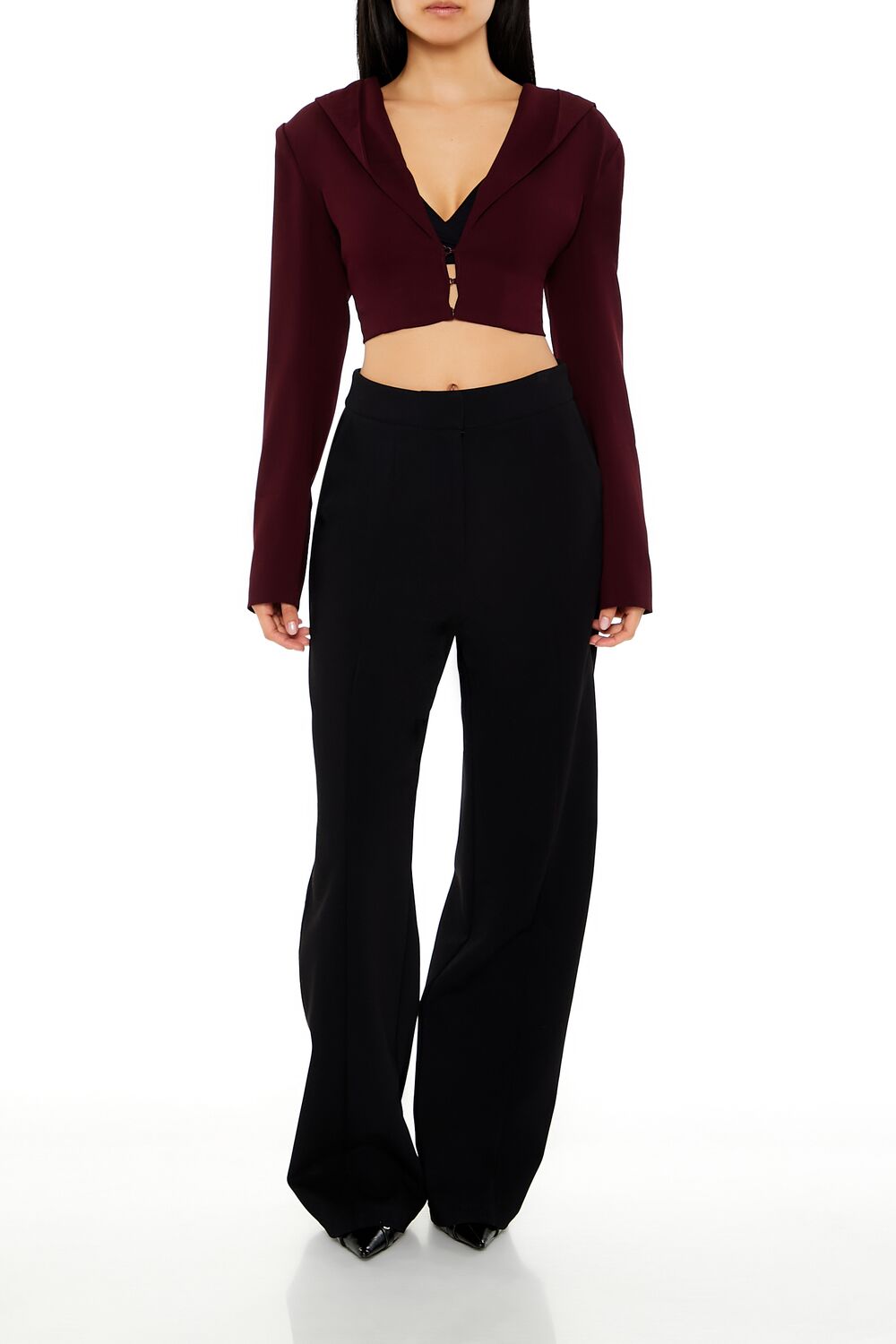 Plunging Hooded Cropped Blazer