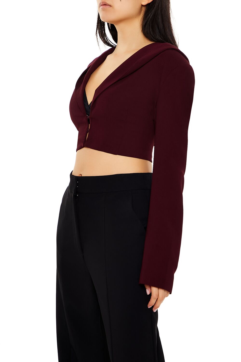 Plunging Hooded Cropped Blazer