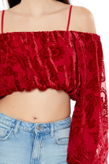 Paisley Open-Shoulder Crop Top