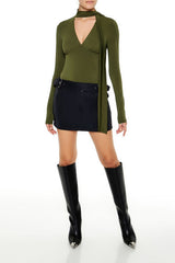 Plunging Scarf Bodysuit