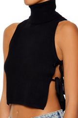 Sweater-Knit Open-Side Crop Top
