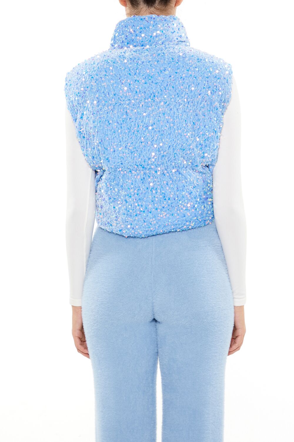 Iridescent Sequin Faux Fur Vest