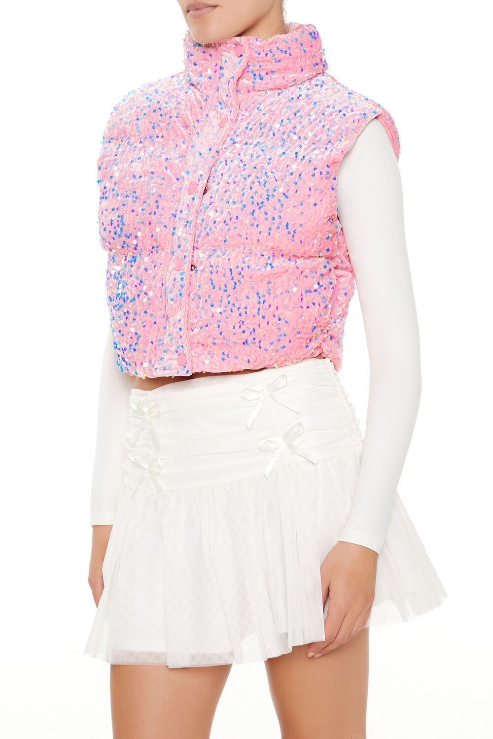Iridescent Sequin Faux Fur Vest