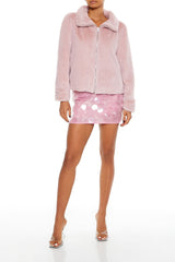 Faux Fur Zip-Up Coat