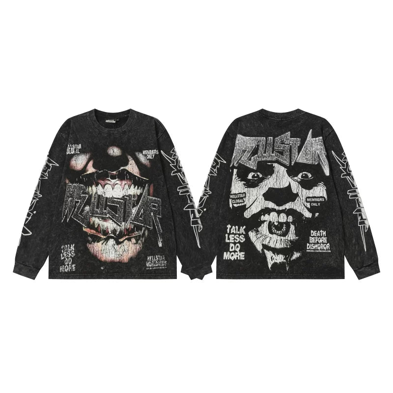 Hellstar Talk Less Do More Graphic Long Sleeve Tee - Washed Black