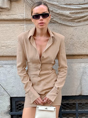 Fashion Dress欧美女士连衣裙翻领长袖修身短裙时尚设计感