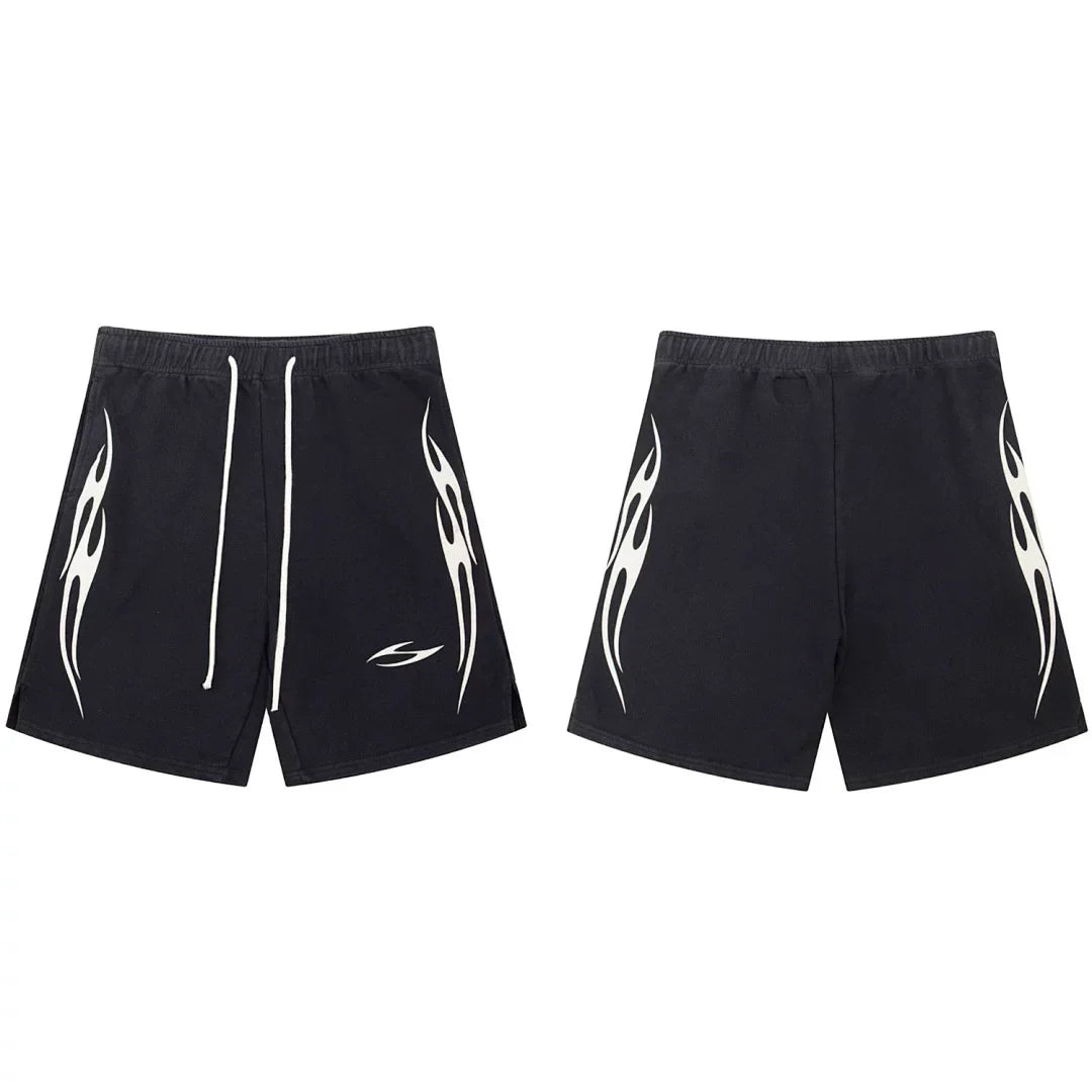Hellstar Side Flame Graphic Black Shorts