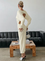 Backless Dress欧美女士连衣裙性感露背圆领长袖修身长裙