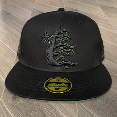 Hellstar Flame Side Profile Graphic Snapback Hat - Black/Dark Green