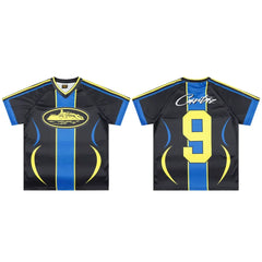 Corteiz Soccer Jersey T-Shirt - Black/Blue/Yellow
