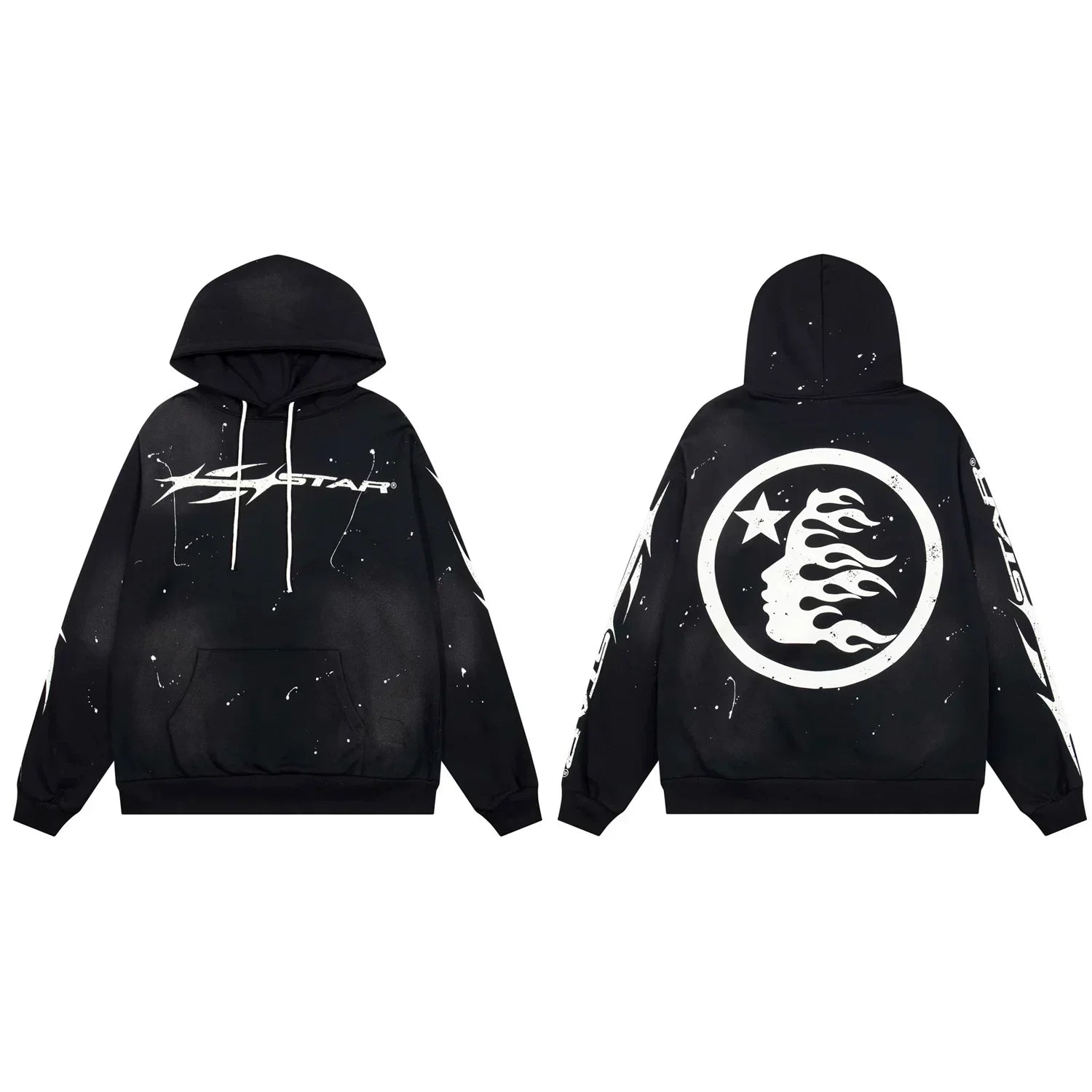 Hellstar Paint Splatter Spiked Logo & Flame Face Hoodie black