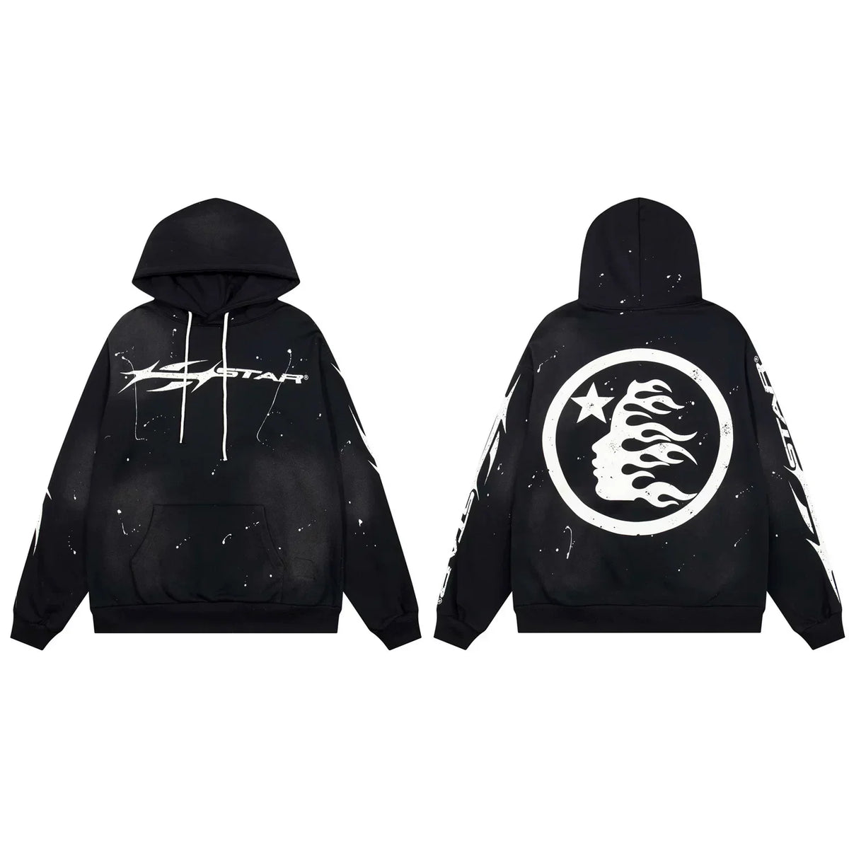 Hellstar Paint Splatter Spiked Logo & Flame Face Hoodie black