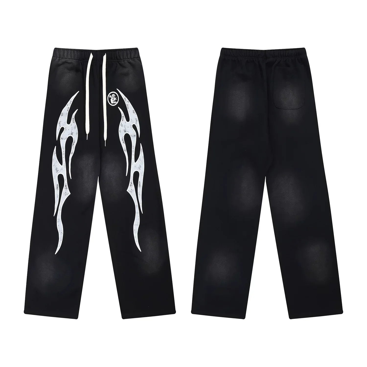 Hellstar White Flame Graphic Washed Black Drawstring Sweatpant