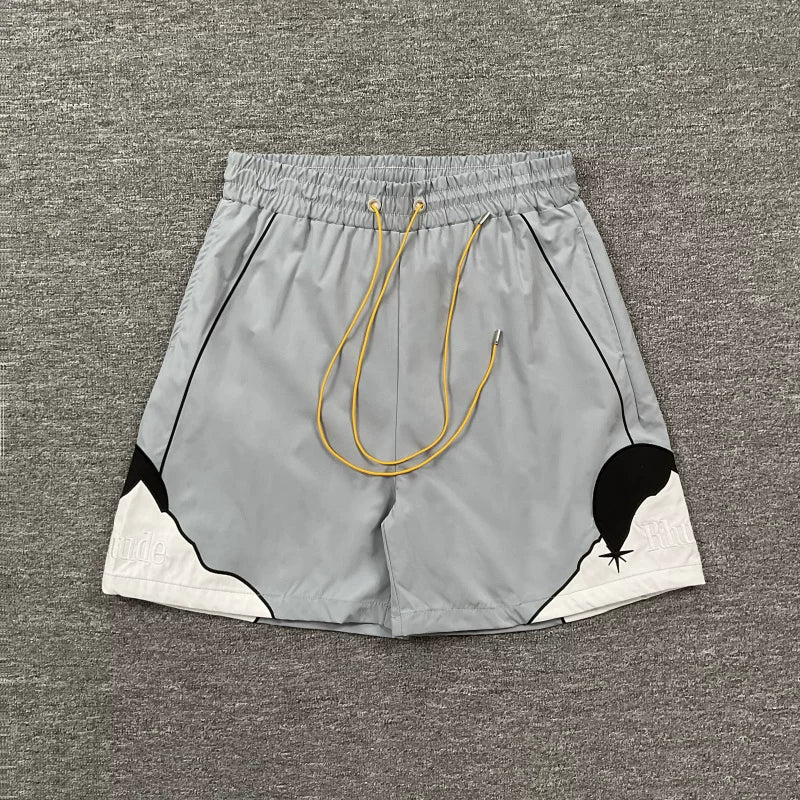 RHUDE Marlboro shorts, trendy high street sports and casual loose beach pants, kanye cropped pants for men and women (68)